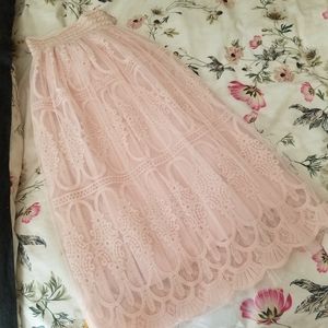 Embroidered pink tulle skirt